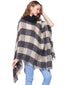 Turtleneck Poncho Check - Navy, Beige,Grey