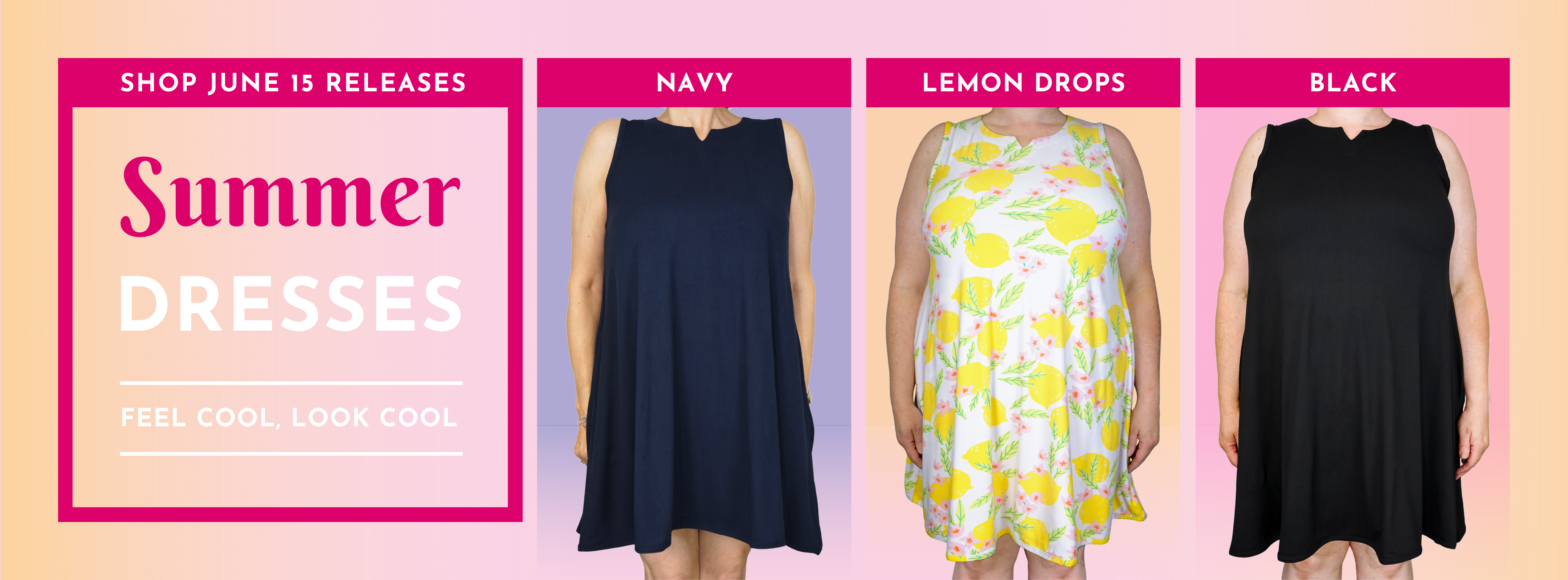 New Summer Dresses - Summer Comfort Dress in Navy, Lemon Drops, and Black